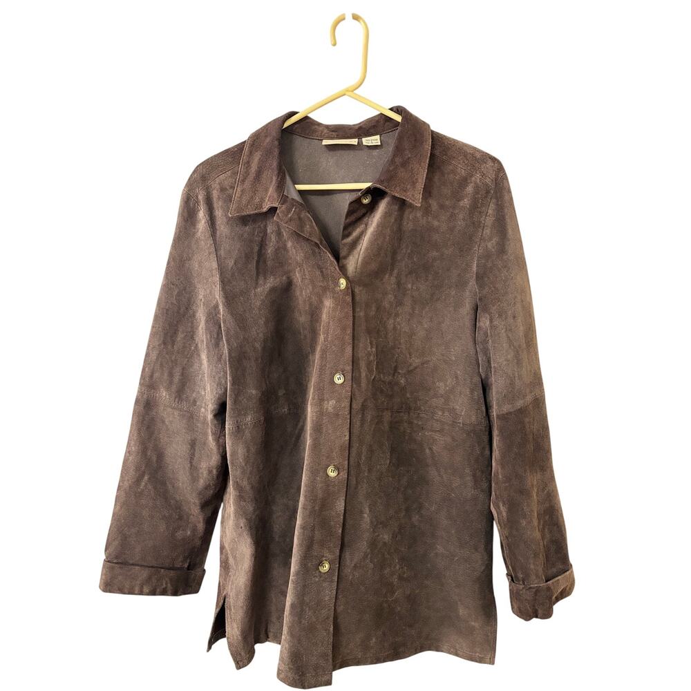 Vintage J. KHAKI Brown Suede Leather Shirt Jacket Women’s Large 90s Minimalist